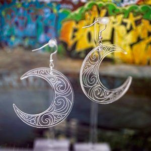 Clear Celestial Crescent Moon Handmade Resin Earrings